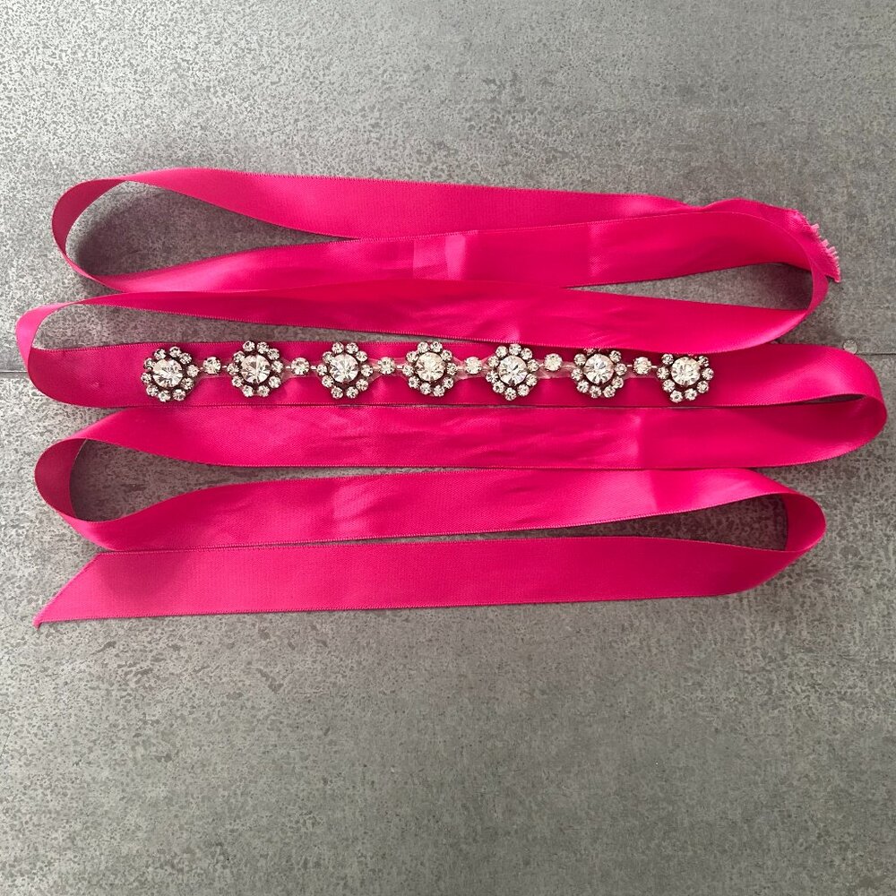 Rosebud Fashion Bridal Belt in Azalea/Silver Style BM 1624